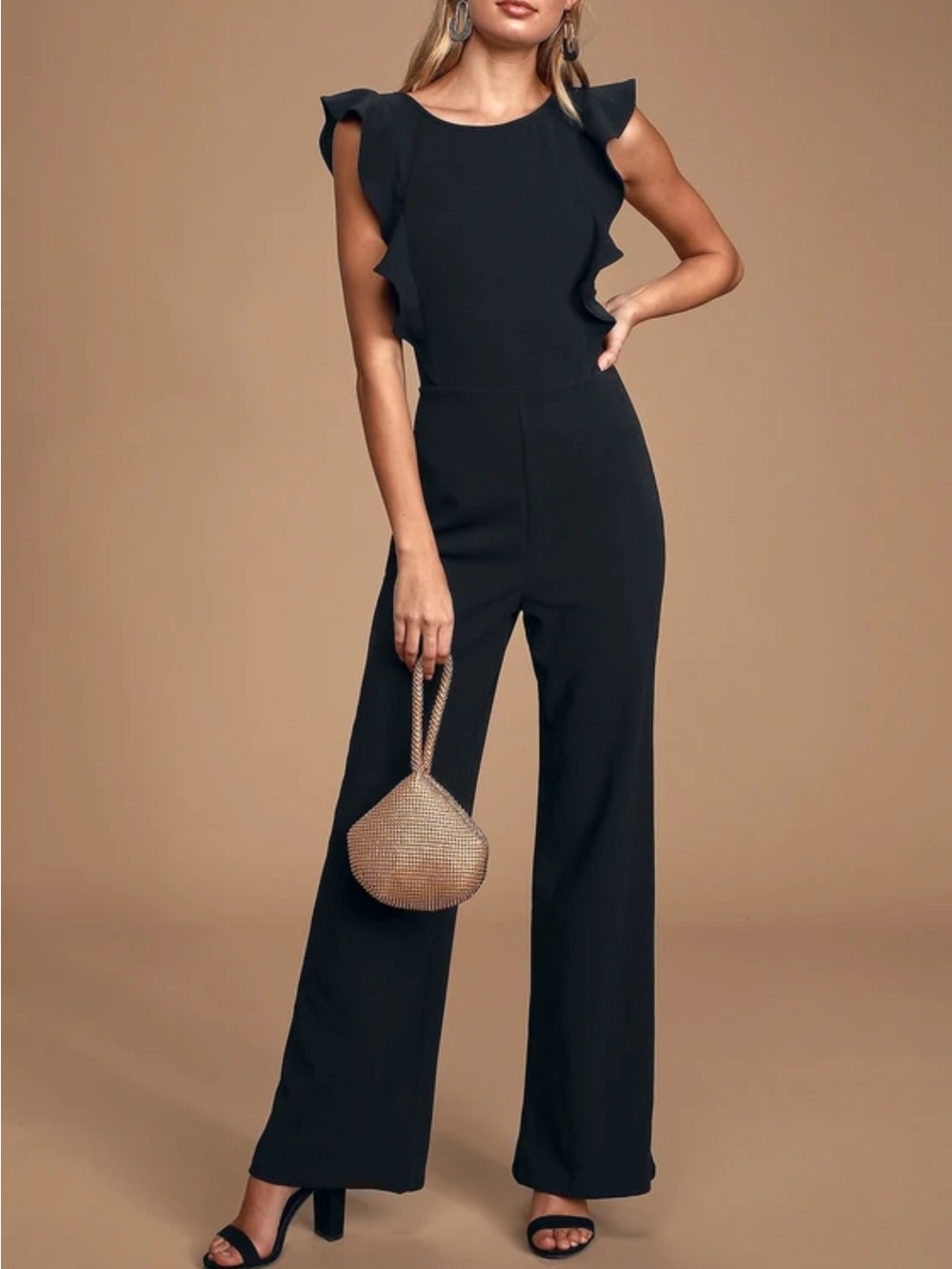 Lulus Feel Your Love Black Ruffled Wide-Leg Jumpsuit